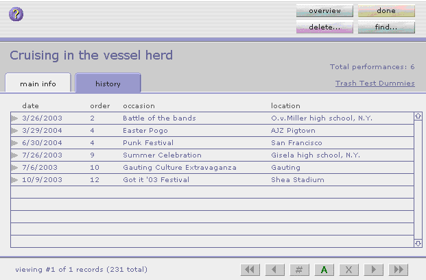 Screenshot of songs page
