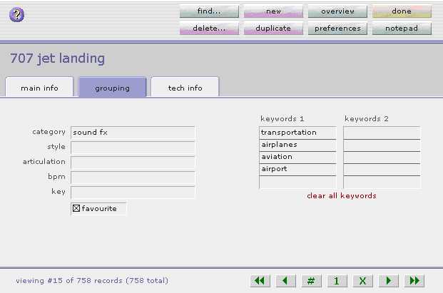Screenshot of SoundLib grouping screen