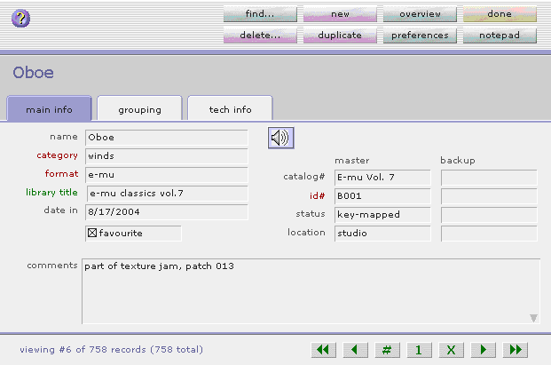 Screenshot of SoundLib grouping screen