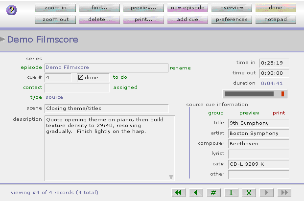 cue sheet module