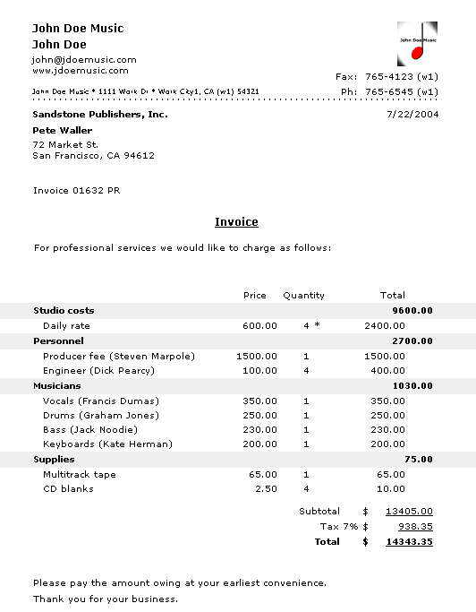 StudioEase invoicing module